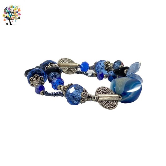 Handmade Blue Crystal 2 Layer Stretch Bracelet - Picture 3 of 4